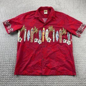 Vintage Winnie Fashion Hawaiian Shirt Men Extra Large XL Red Surf Boards Floral